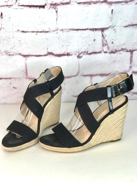 BANANA REPUBLIC Shoes - BANANA REPUBLIC TECLA Black Canvas Sz 9 Espadrille Wedge Crossover Ankle Strap